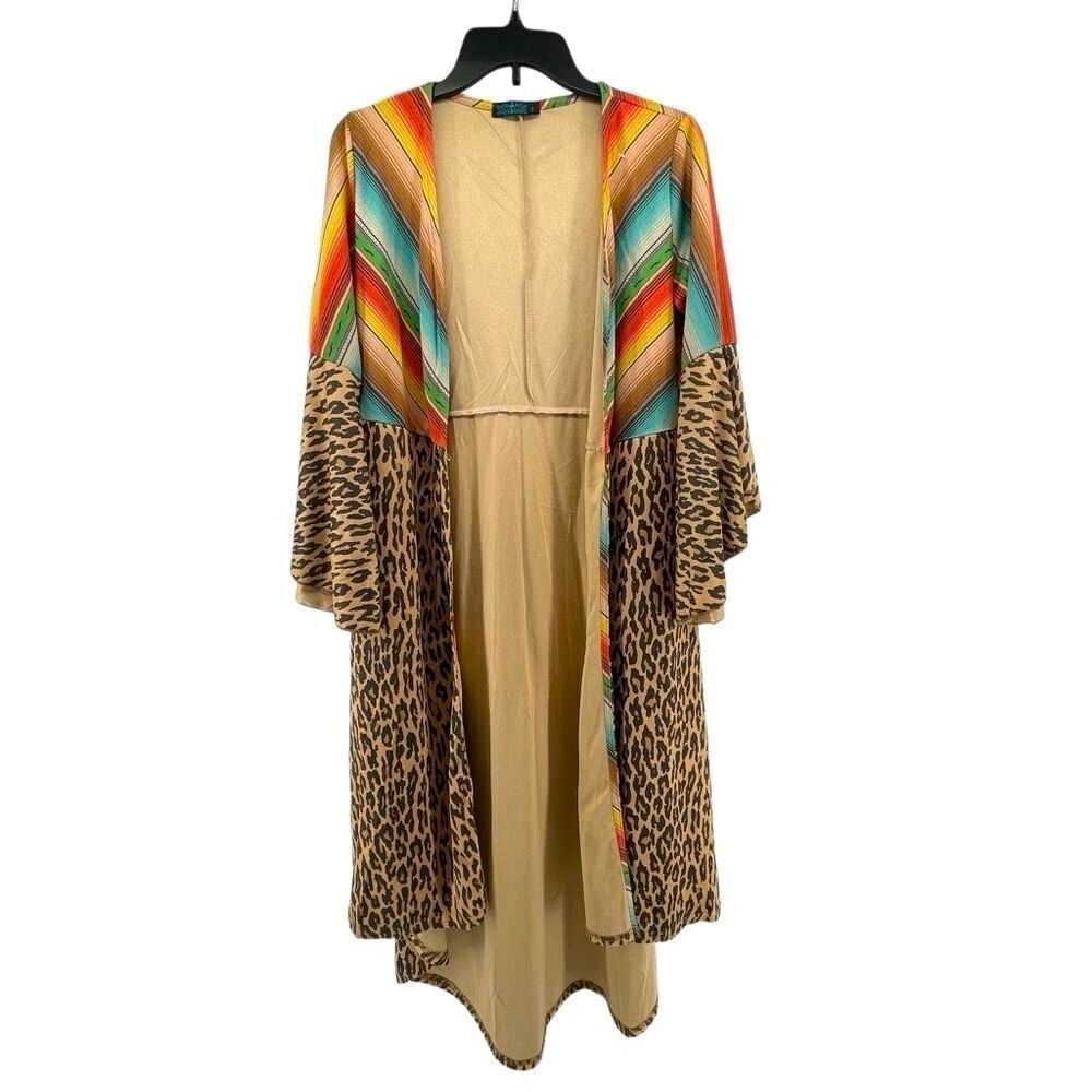 Fashion Express Women’s Chevron Leopard Print Flare Sleeve Duster Jacket Small - Picture 17 of 17